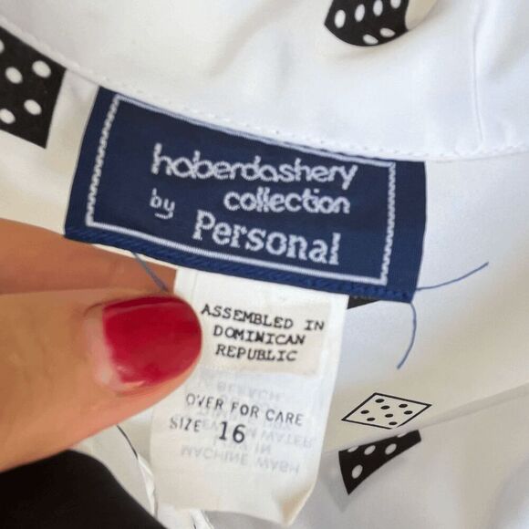 Vintage Haberdashery Dice Print Button-Up Blouse with Matching Scarf - Size L/XL - Picture 3 of 7